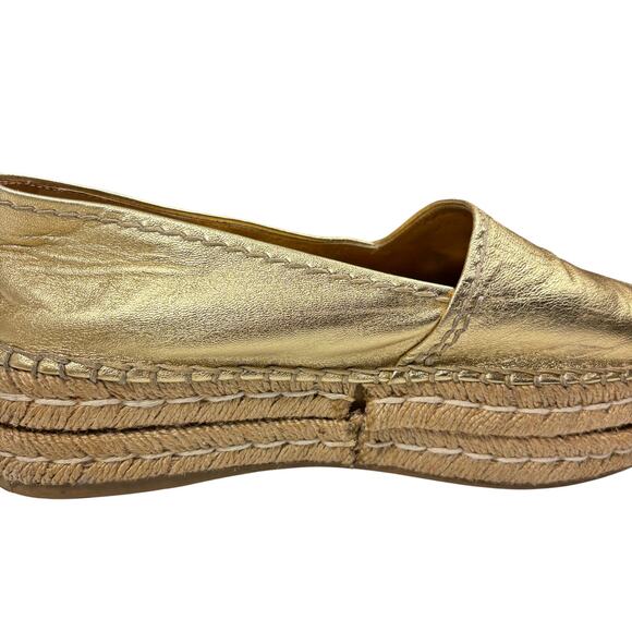 PRADA Gold Metallic Leather Espadrille Platform Loafer Slip On Shoes Size 9/9.5 - Picture 14 of 16